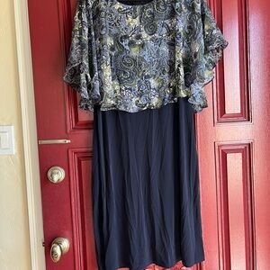 Connected Apparel Blue and Green Paisley Midi Dress